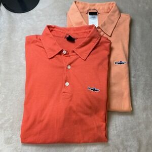 LOT OF 2 Patagonia Men's Polo Shirts Medium Trout Organic Cotton Short Sleeve